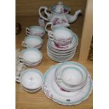 A Victorian pink lustre 'pastoral' teaset