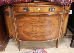 A Georgian style inlaid and banded mahogany demi-lune sideboard,