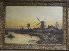 English Schooloil on canvasWindmill beside a canalindistinctly signed50 x 75cm