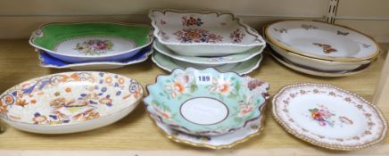 A group of eleven plates and dishes, by Flight, Barr & Barr, Chamberlains, Wedgwood, etc.