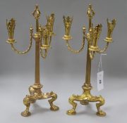 A pair of three branch candlesticks