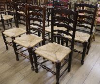 Five rush seat ladderback chairs