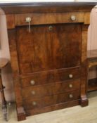 A Continental mahogany secretaire a abbatant, 19th century, W.110cm, H.142cm