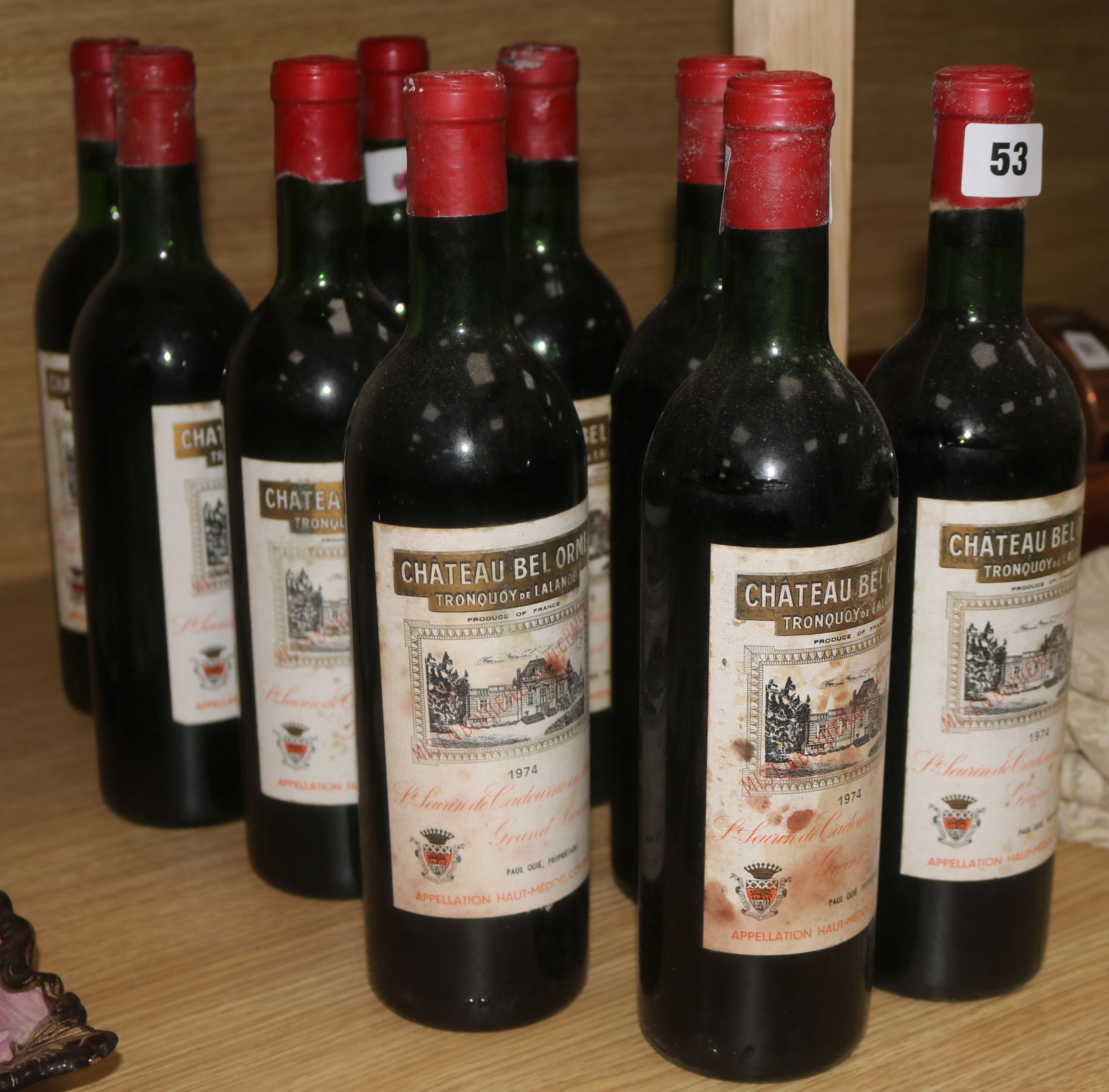 Nine bottles of "1974 Chateau Bel-Orme-Tronquoy-de-Lalande, Haut-Medoc"