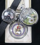 An Ingersoll QEII 1953 Coronation pocket watch, a similar football football related pocket watch and