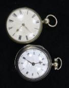 A George III silver pair cased pocket watch and another base metal pocket watch.
