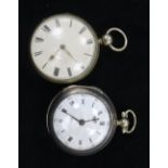 A George III silver pair cased pocket watch and another base metal pocket watch.