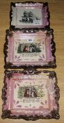 Three Sunderland pink lustre wall plaques