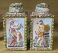 A pair of Naples porcelain canisters