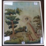 A Regency silk picture of a mother and child