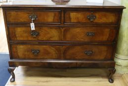 A George II style walnut and crossbanded chest of drawers, W.120cm