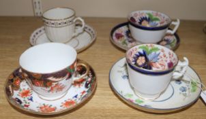 A Newhall trio and three other English porcelain cups and saucers