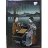 A pair of Chinese reverse paintings on glass64 x 45cm
