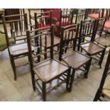 A harlequin set of eight 19th century ash spindleback chairs