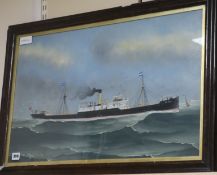 F. CarpuzgouacheSteamship 'Don Emilio' at seasigned and dated 190841 x 68cm