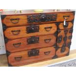 A Korean elm chest with wrought iron mounts W.117cm