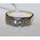 A 14ct gold and five stone diamond ring, size J.