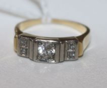 A 14ct gold and five stone diamond ring, size J.