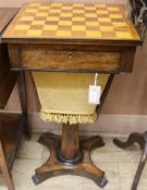 An early Victorian rosewood games/work table, W.39cm