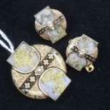 A pair of late Victorian gold enamel, fancy hardstone and seed pearl ear clips and matching