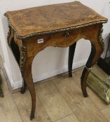 A Victorian walnut and marquetry work table , W.57cm