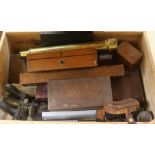 A cased microscope, various drawing instruments and other items