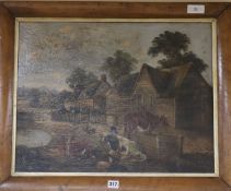 19th century English Schooloil on panelFarmyard scene46 x 58cm, maple framed