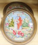 A pair of 19th century needlepoint and painted silk pictures of Saint Joseph and St Louis