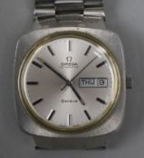 A gentleman's stainless steel Omega automatic wrist watch with day/date aperture.