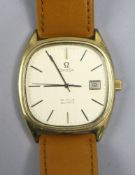 A gentleman's steel and gold plated Omega de Ville quartz wrist watch.