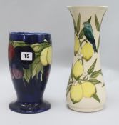 A Moorcroft 'lemon's' vase and a restored 'fruit' vase