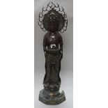 A large Japanese champleve enamel and bronze figure of Kwannon