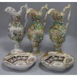 A set of three Coalbrookdale ewers and a pair of dishes