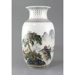 A Chinese enamelled porcelain 'landscape' vase, decorated with pavilions in a mountainous river