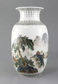 A Chinese enamelled porcelain 'landscape' vase, decorated with pavilions in a mountainous river