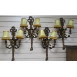 A set of four Victorian gilt gesso wall lights, H.66cm