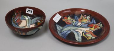 A Moorcroft bowl and dish