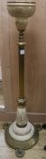 A late Victorian ornate brass and ceramic lamp standard H.130cm