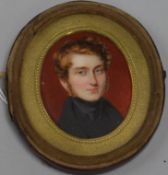 A Regency oil on ivory miniature, portrait of a gentleman