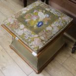 A Victorian ottoman with needlework top W. 55cm