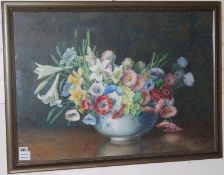 Mary Stickland, watercolour, Flowers in a bowlsigned and dated 193753 x 75cm.