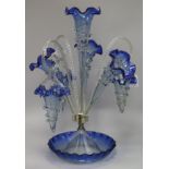 A Victorian blue tinged clear glass epergne