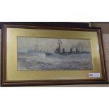 Gregory RobinsonwatercolourWarships at seasigned20 x 47cm.