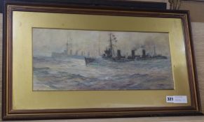 Gregory RobinsonwatercolourWarships at seasigned20 x 47cm.