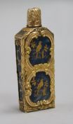 An early 20th century continental gold overlaid enamelled glass scent bottle, 75mm.