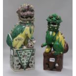 A large Chinese porcelain yellow Dog of Fo and a later green example