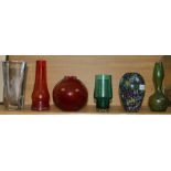 A Stromberg engraved glass vase and five other glass vases