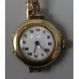 A lady's late 1920's 9ct gold manual wind wrist watch.