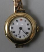 A lady's late 1920's 9ct gold manual wind wrist watch.