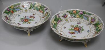 A pair of Plaue porcelain pierced comports, c.1900